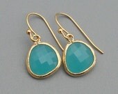 Mint Aqua Gold Framed Earrings, Bridesmaid Jewelry