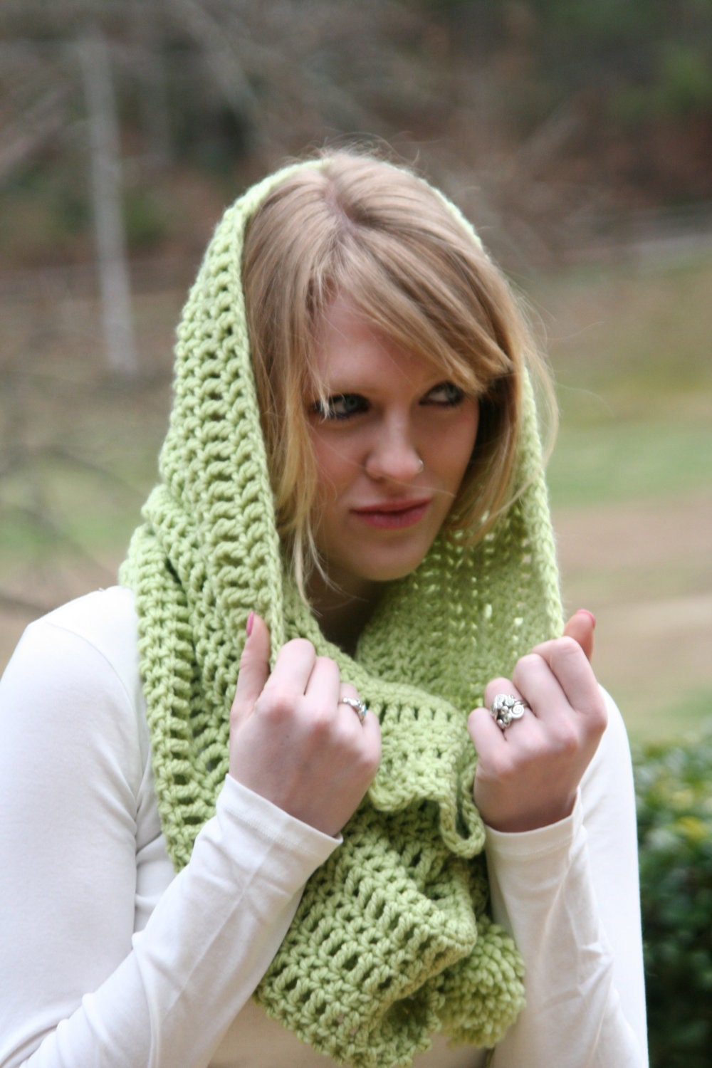 Light Green Cowl Scarf Cozy Capelet Deep Loop Scarf - Merino / Cashmere