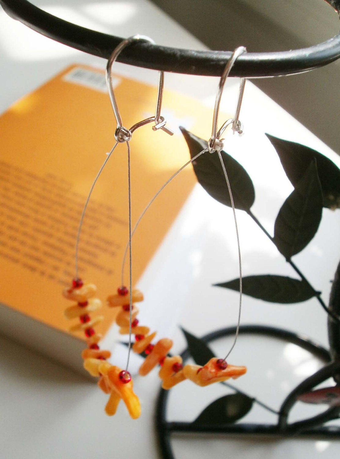 Beaded earrings- "Summer drop" -Red yellow long earrings