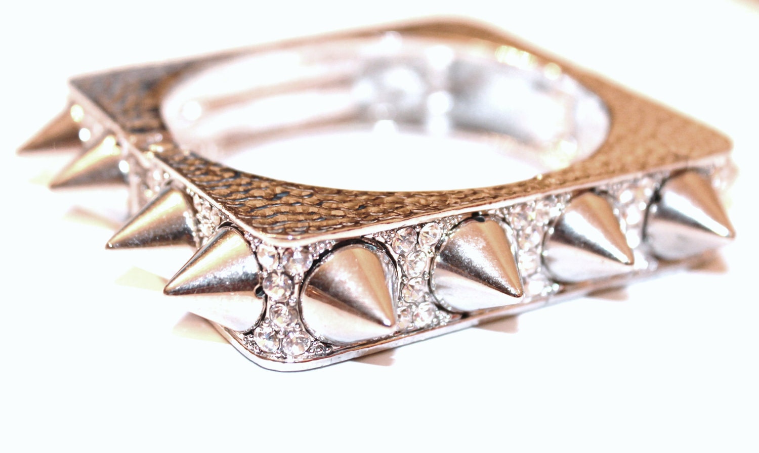 Rhinestone Square Bangle Love and Hip Hop Inspired Silver