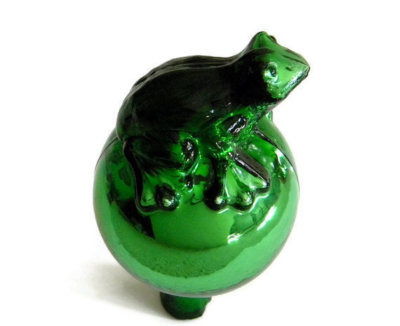 Vintage green mercury glass ball with frog