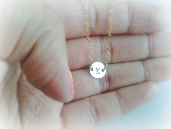 Sale Gold Initial Necklace- Hand Stamped Custom Initial-14k Gold Filled Chain
