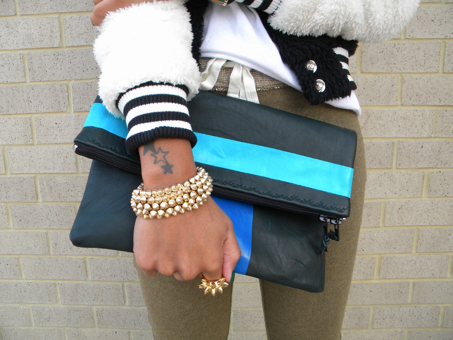 SALE/LAST ONE - Double Crossed Leather Statement Clutch