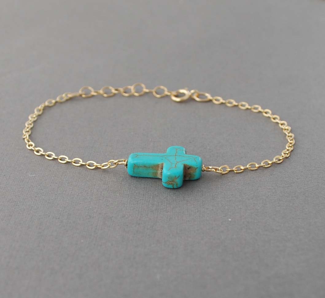 Turquoise Sideways Cross Bracelet Horizontal gold or silver