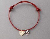 Heart Adjustable Leather Bracelet Gold or Silver