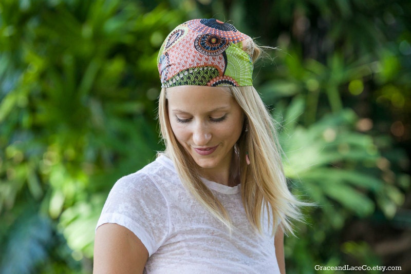 Chiffon Headwrap Orange/multicolor headband -  boho turban hair wrap head covering head scarf head wrap (item no. HW1-40)
