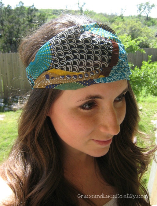 Chiffon Headwrap Teal/multicolor headband - boho turban hair wrap head covering head scarf head wrap (item no. HW1-21)