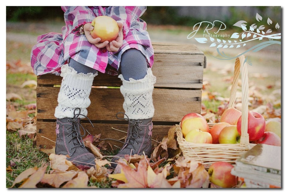 SALE Lil Lacey Lou - Graphite: Girls open-knit girls leg warmers w/ ivory knit lace & 2 buttons - legwarmers baby legs (item no. G-3-23)