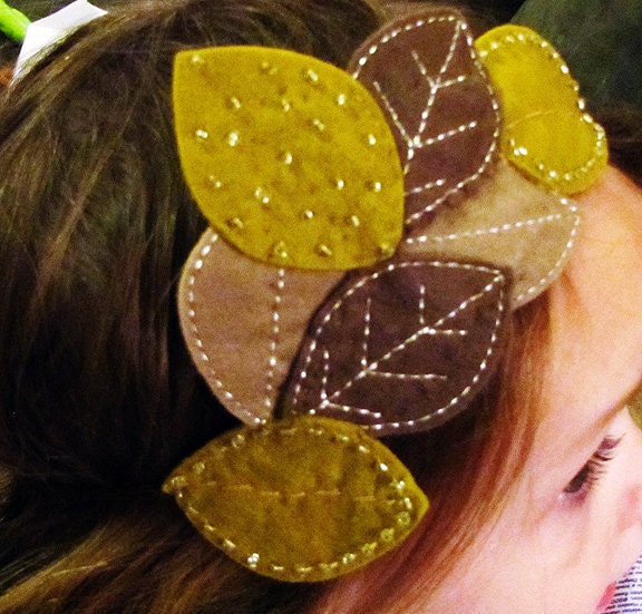 Toddler Girls Headband Felt Leaves with Beaded Detail