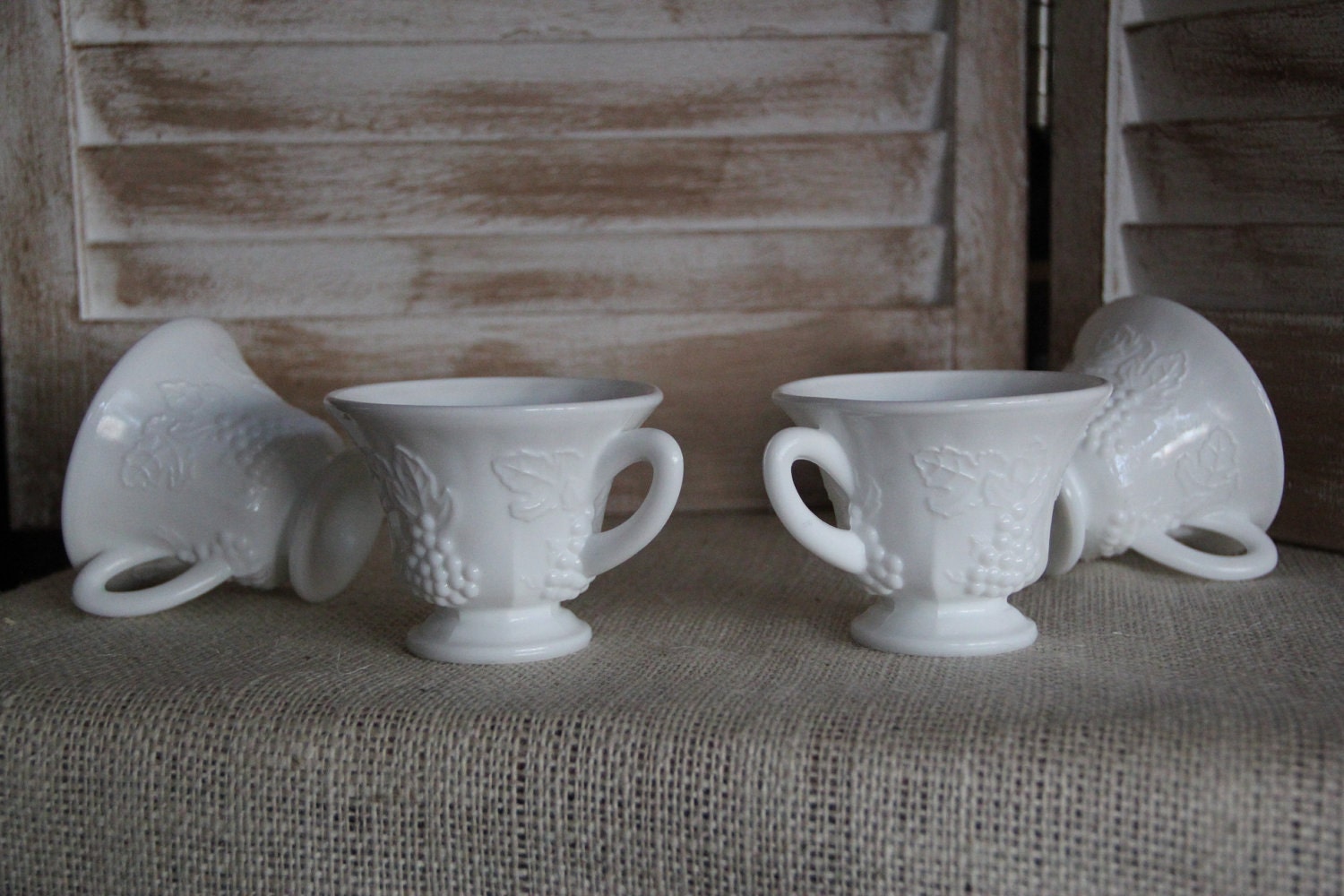 Set of 4 Harvest Milk Glass Tea Cups