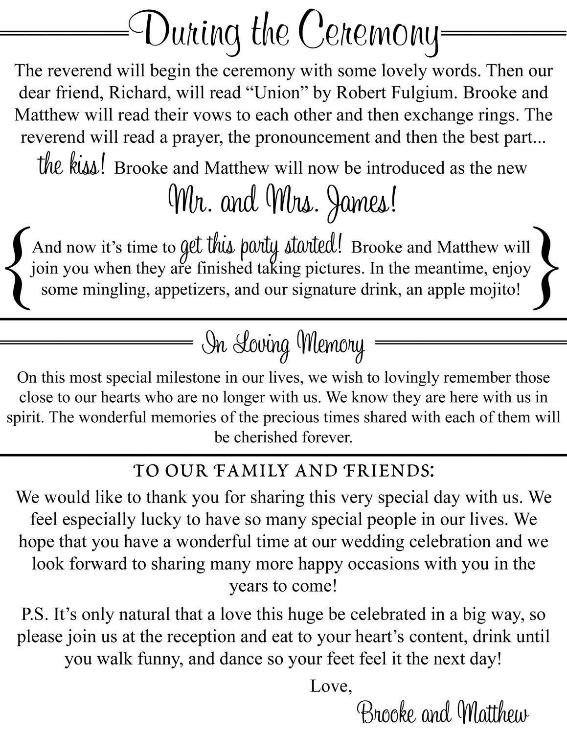 SALE - Custom Printable Double-Sided Wedding Programs