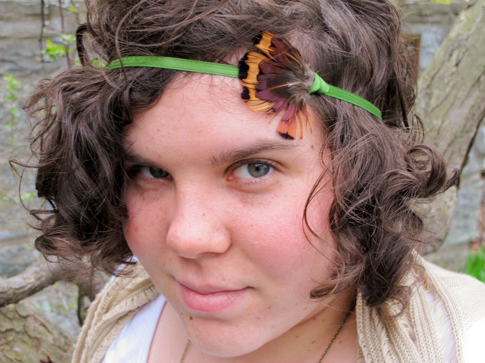 Bohemian feather, head band, pheasant feather, halo, crown - Nephele