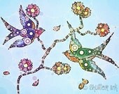 Swallows. Birds. Hippie. Hippy. Tattoo. Pop Art Print - 8x10