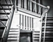 Winding Stairs Print. Black and White. Dark. Gloomy. Creepy. Photography. 8x8