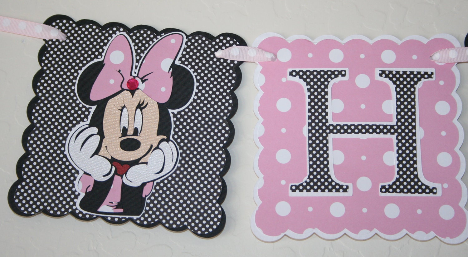 Minnie Mouse Birthday Banner - Party Decoration, HAPPY BIRTHDAY, Disney, Polka Dots, 3 rows