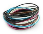 Leather Wrap Magnetic Bracelet in Black Leather Cord with Multicolor Wax Rope