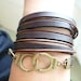 5 circles Brown Leather Wrap With Copper Handcuffs Buckle Charm Bracelet