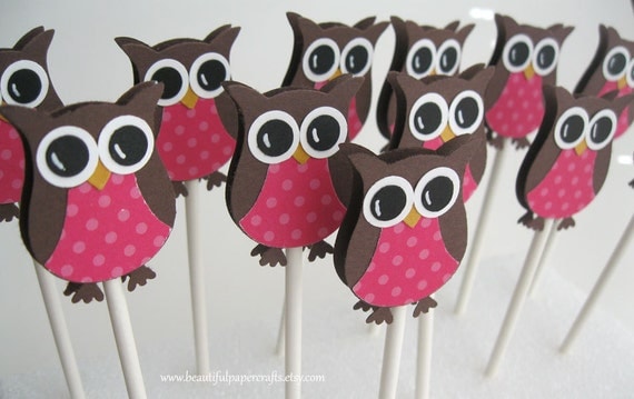 Owl Cupcake Toppers- Owl Baby Shower Decorations- Owl Birthday Party Decor-Set of 12