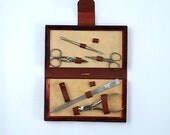 La Cross Nail Kit, Top Grain Cowhide, Fathers Day Gift, Man Travel Kit, Leather Grooming Kit With Bakelite Plastic Trim, Vintage Leather