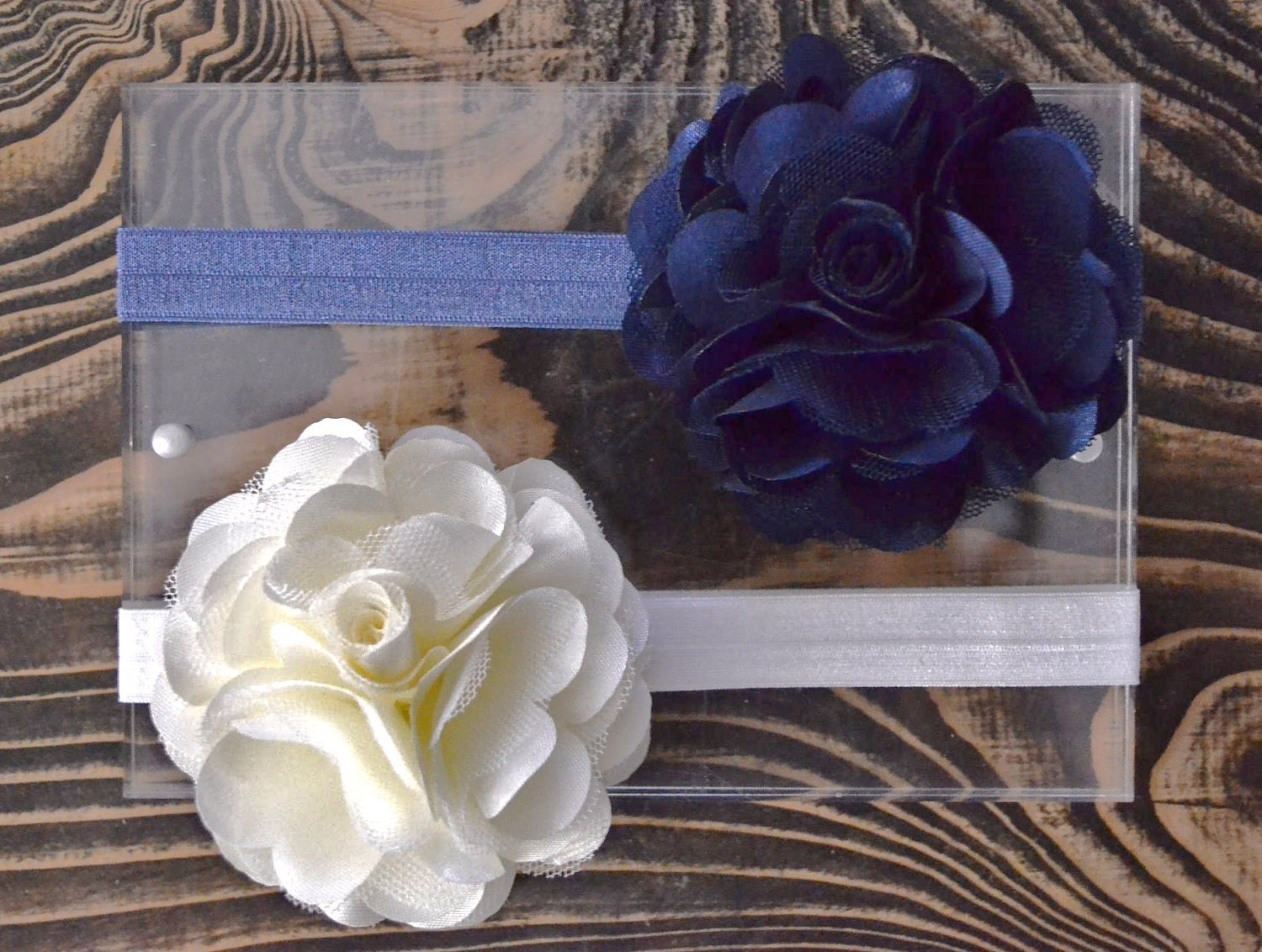 Set of TWO- Baby headband set of two satin and tulle puff headbands on soft stretch elasticFrom KELLSEYS