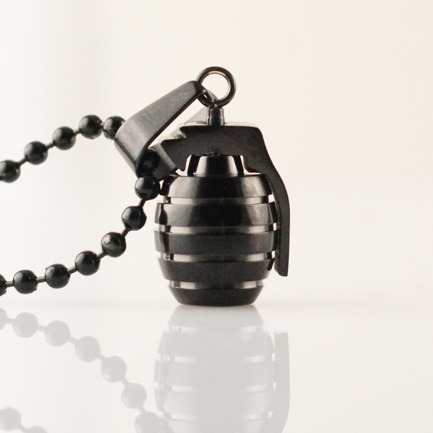 Mens Necklace, Black Hand Grenade pendant, Stainless Steel Pendant Necklace, grenade charm