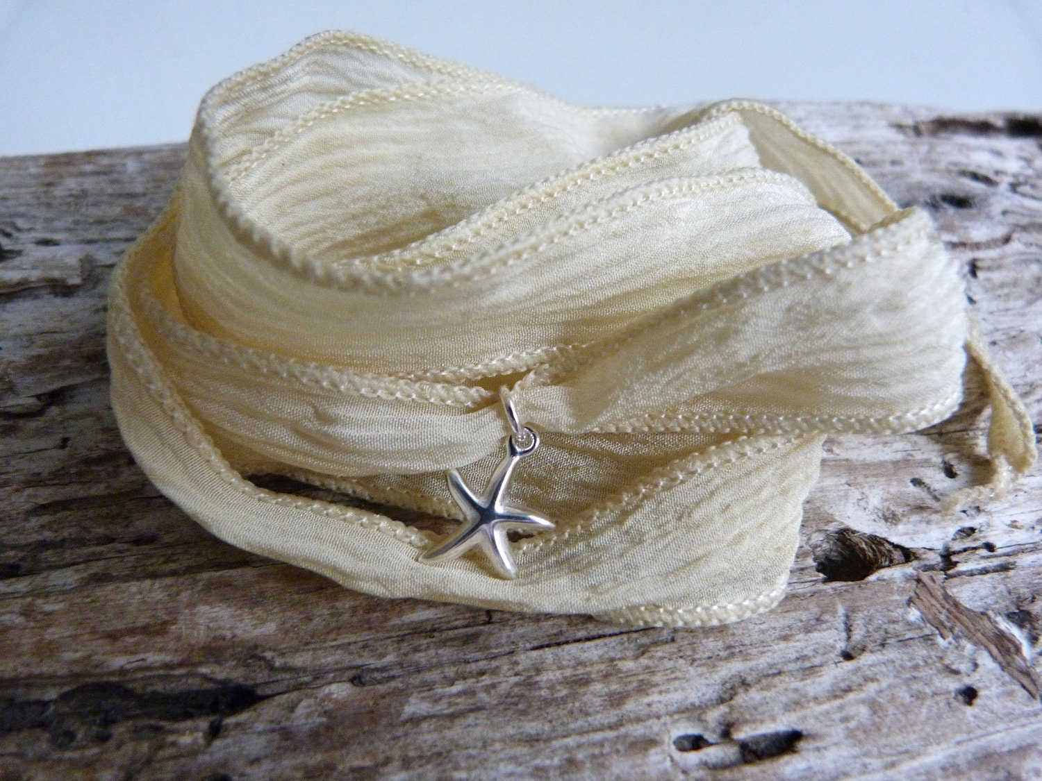 hand dyed silk wrap bracelet cream ivory beach wedding