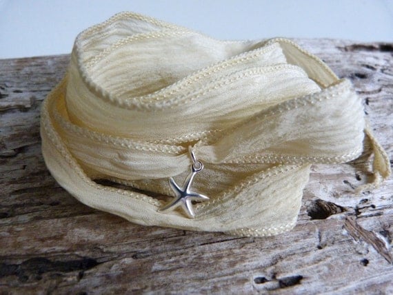 hand dyed silk wrap bracelet cream ivory beach wedding