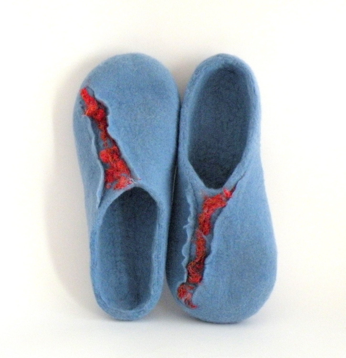 Felted wool slippers - wool clogs - blue and red -  made to order - sea marine nautical - autumn winter fashion - Mothers day gift