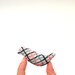 Felt brooch White bird checked blue pink - needle felted brooch - miniature jewelry - kids fashion - geometric