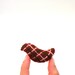 Felt brooch Red bird checked white green - needle felted brooch - winter fashion - kids fashion - geometric