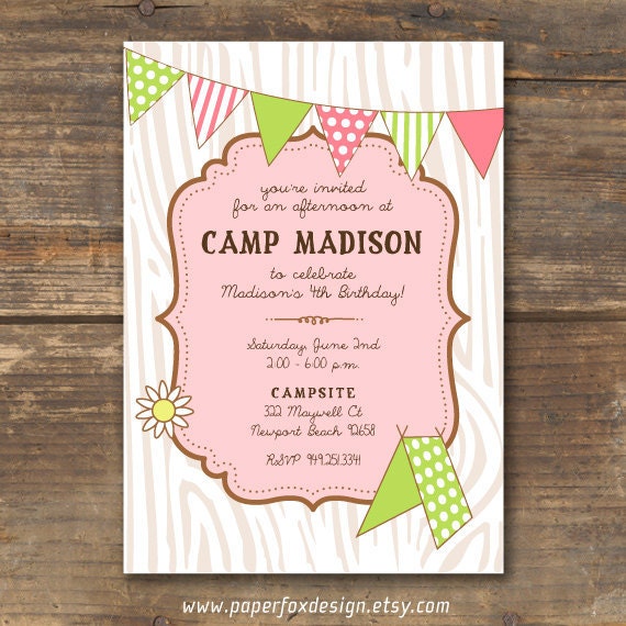 Party Invitation - Camp Theme Birthday - DIY Printable