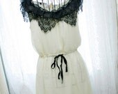 Edwardian marie antoinette cream pale baby yellow chiffon black fringed lace ruffles tank sun dress