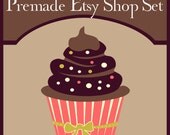 Premade banners avatars business card candy shop with chocolate cup cake coffee brown pattern - 10 unique pieces  NOT OOAK