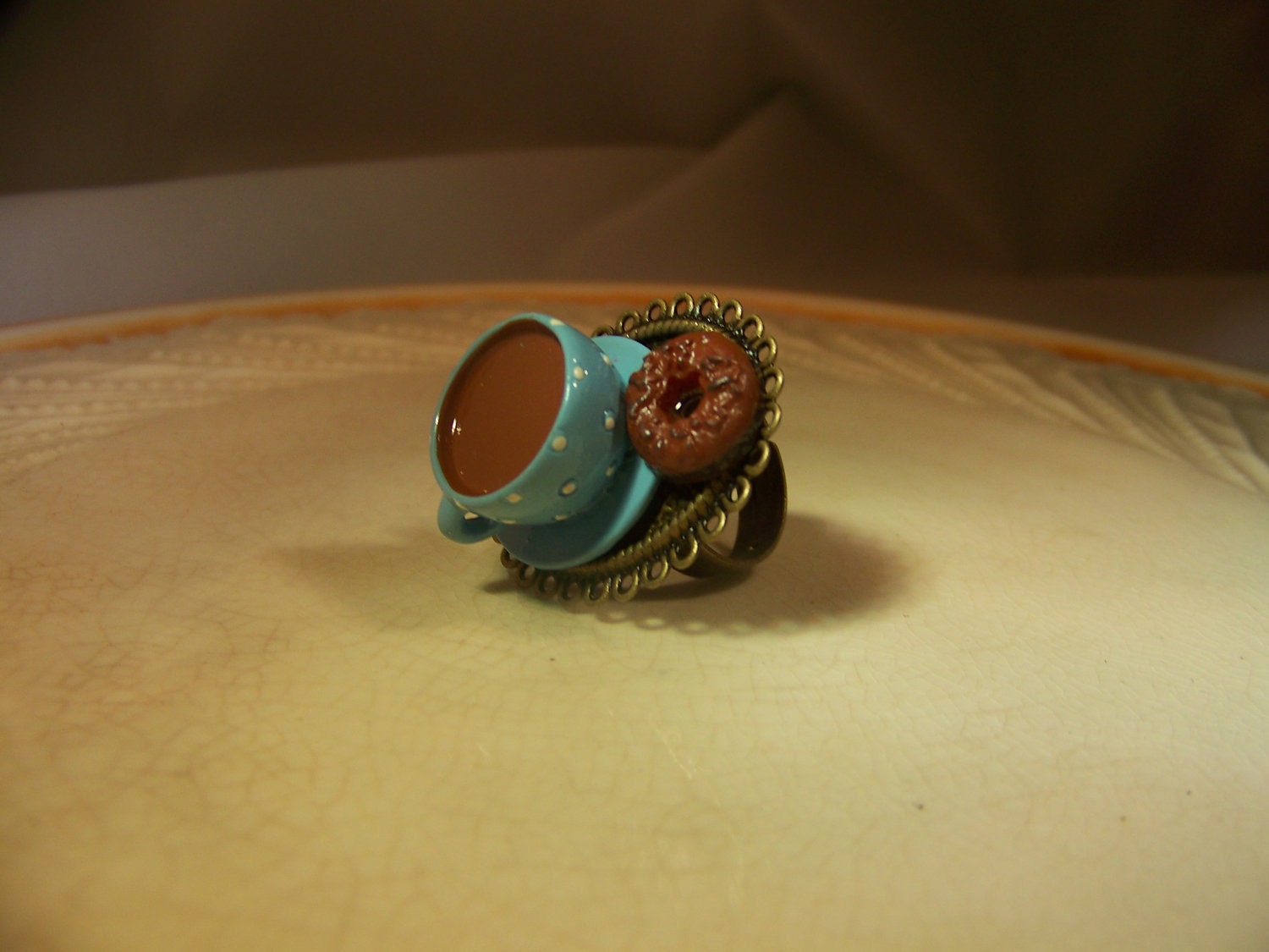 Coffee and Donuts on a Platter ring from Etsy