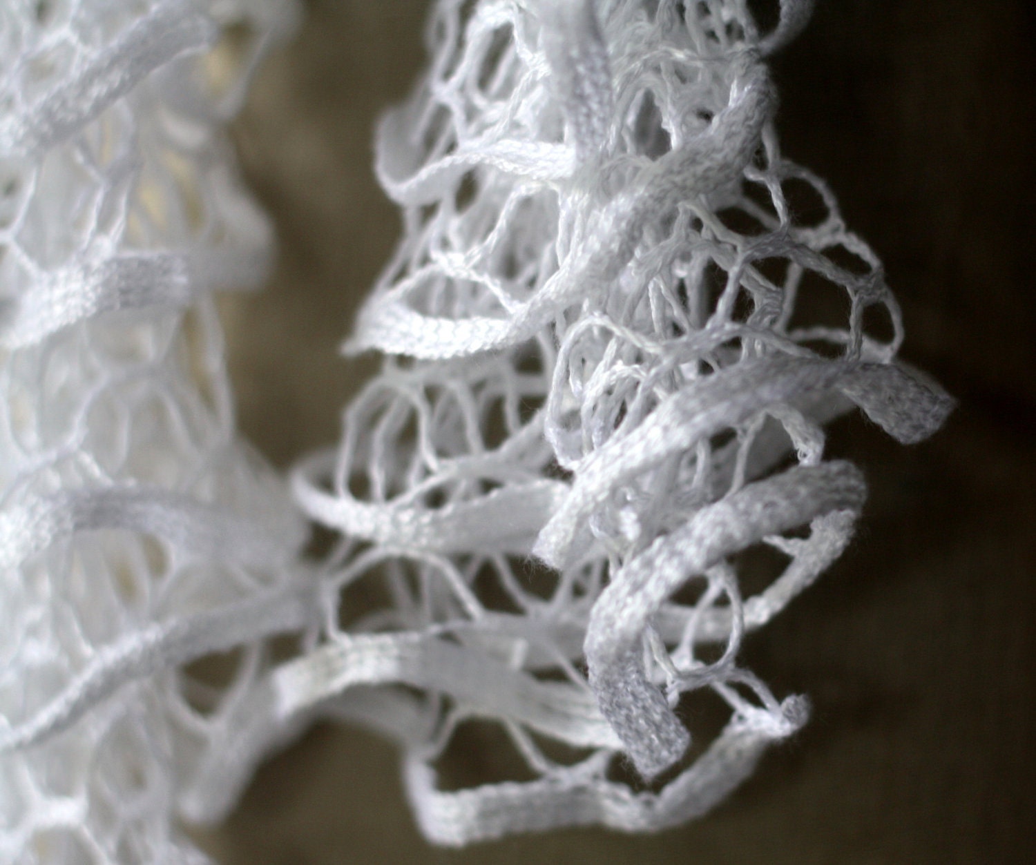White Rose Knit Scarf - Hand Knit Spiral Lace Ruffle Scarf
