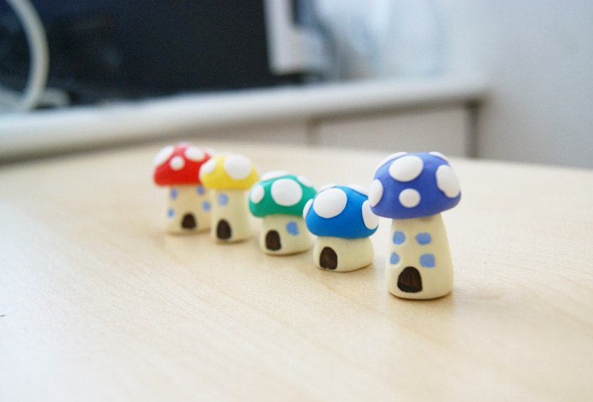 Tiny Mushroom Village Terrarium Houses Rainbow colours