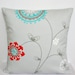 Throw Pillow Cover 16x16 Decorative Accent Toss Bed Couch Pillow Cover Cotton Decorators Fabric Gray Red Mint Blue and White