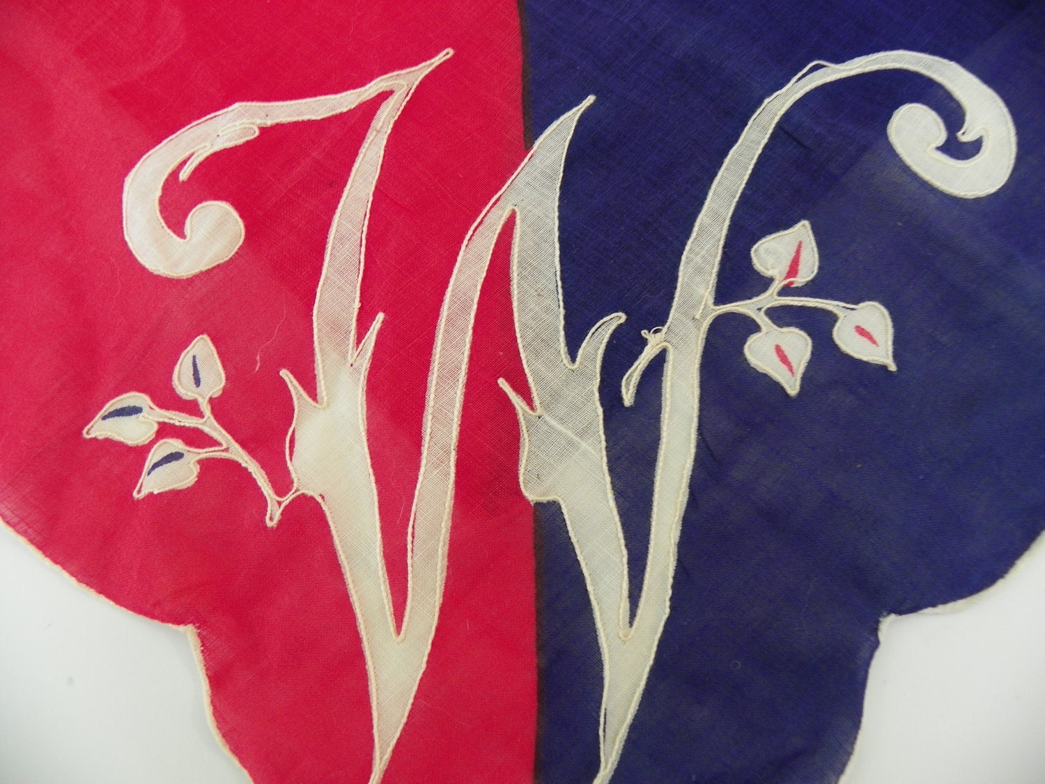 Vintage Handkerchief / Hankie / Hanky, Red White and Blue, Monogrammed "W", Handkerchief with W on it