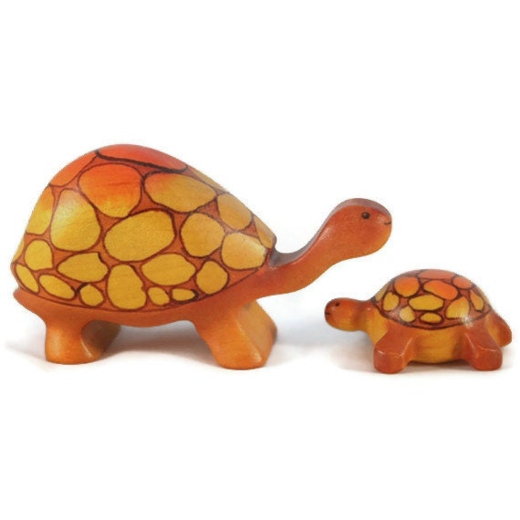 Toy Turtle large with high tortoise shell wooden colorful orange brown size 4,5 x 8,5 x 3,0 cm (bxhxs) ca. 30,0 gr.