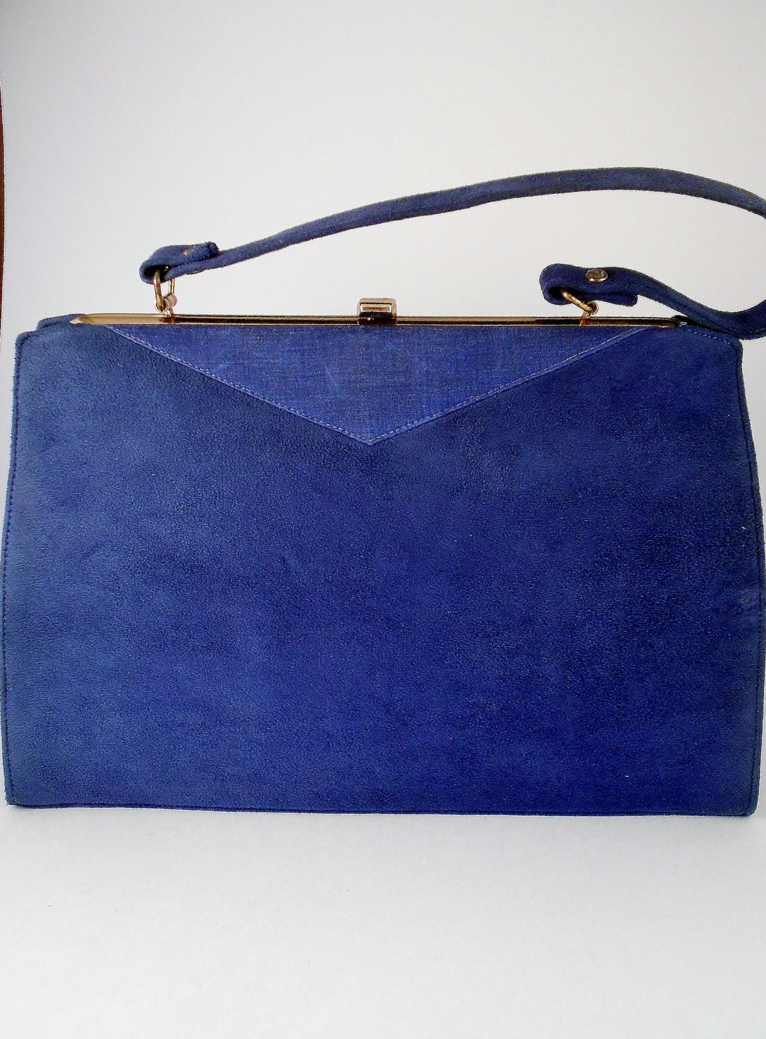 1960's Blue Handbag - Vintage Bag with Fabric Detailing