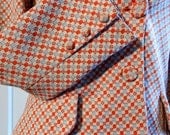 Orange Patterned Blazer Unique 1970's Checkered Polyester