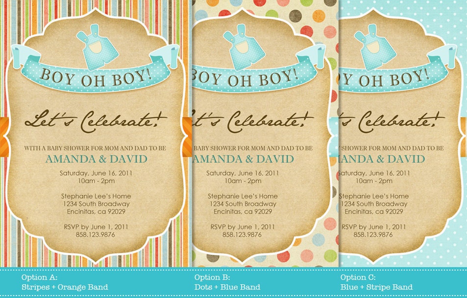 Boy oh Boy Baby shower or sprinkle invitation