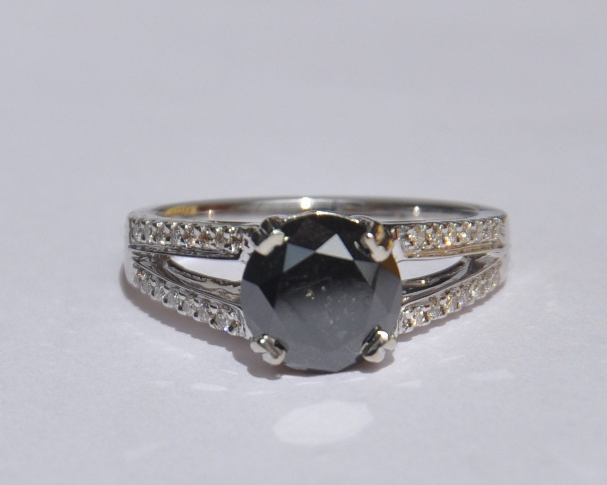 Natural Certified 2.90 CT Black Diamond Engagement Ring 14kt Solid Gold W/ Appraisal