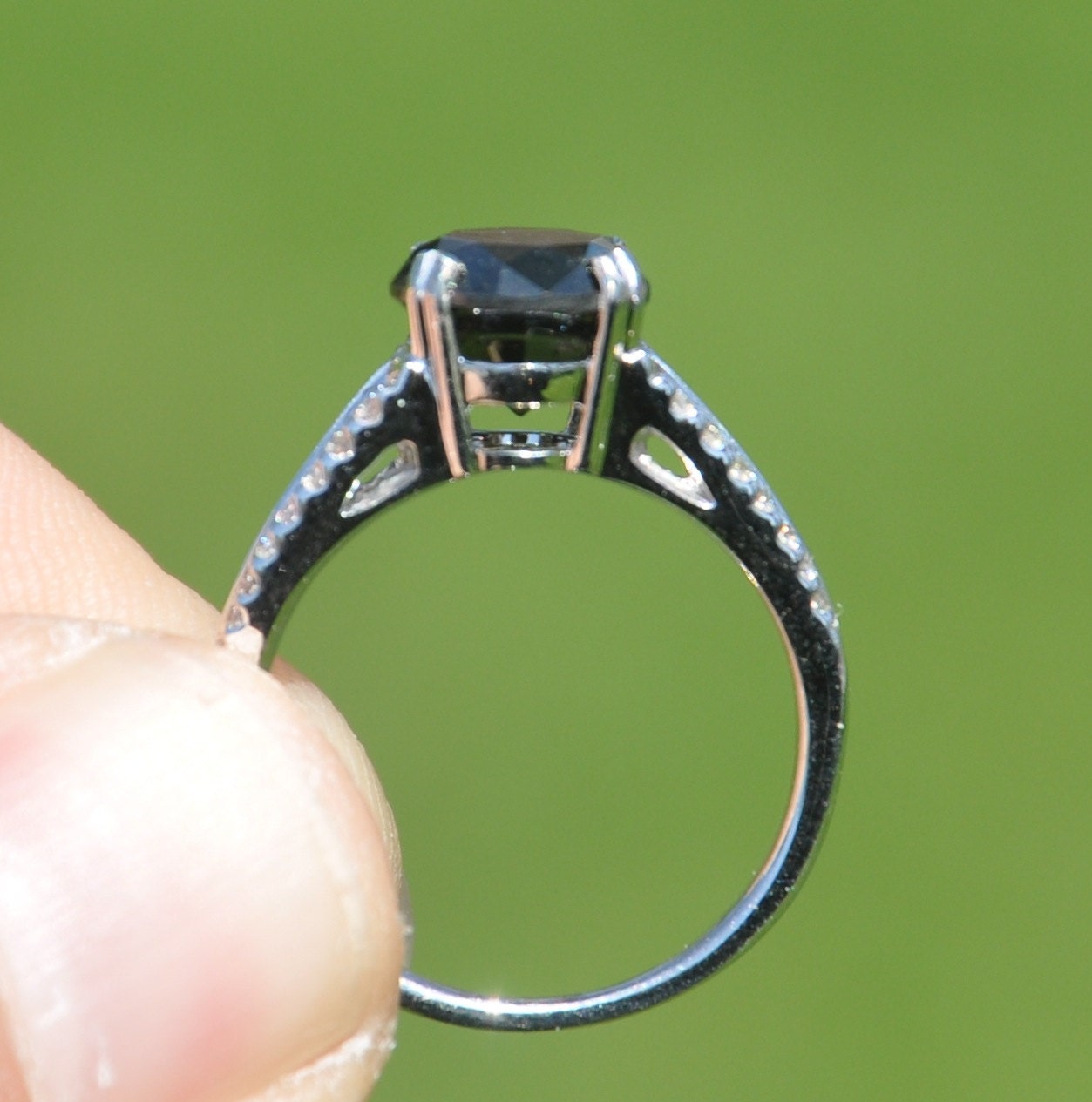 Natural Certified 2.90 CT Black Diamond Engagement Ring 14kt Solid Gold W/ Appraisal