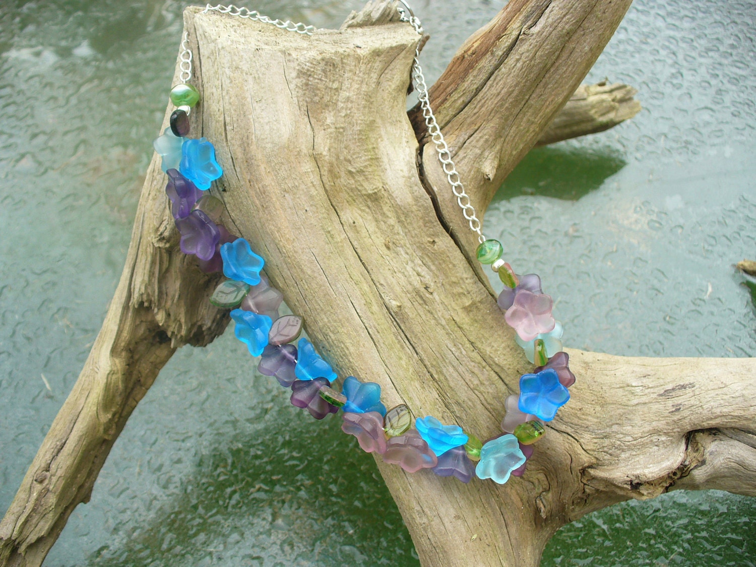 Hand Beaded Glass Flower Necklace