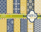 Retro Floral Digital Scrapbooking Paper Set