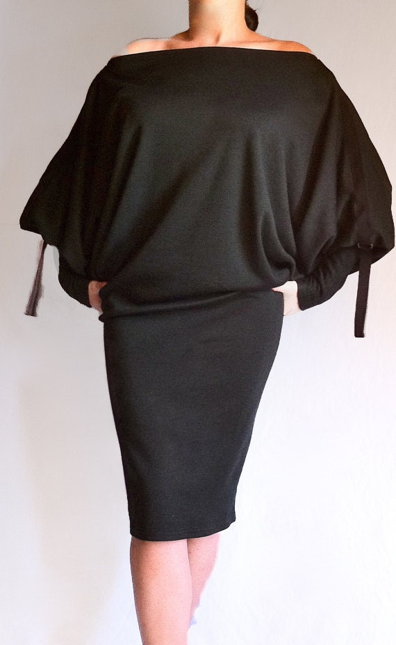 Wide Neckline Dress/Tunic Black Color made from Soft Cotton Elastane