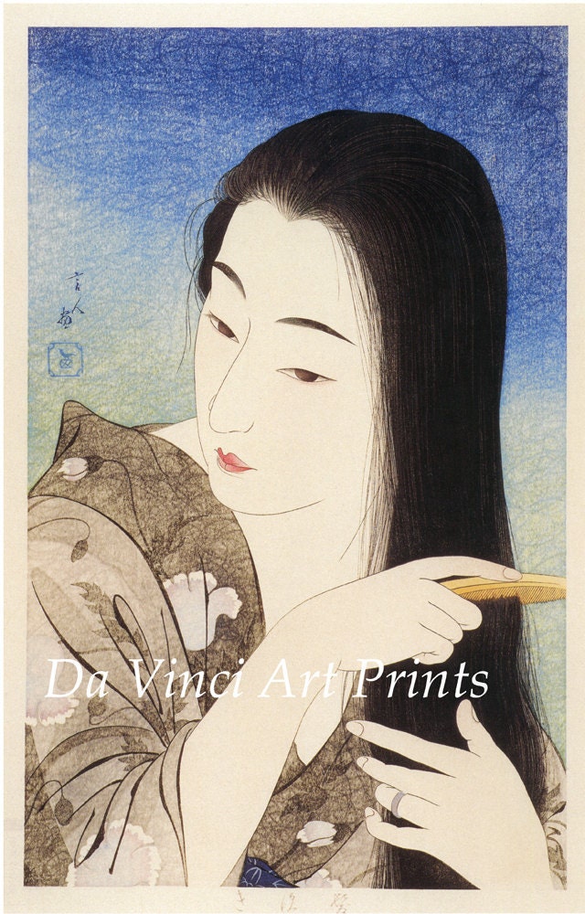 Japanese Art. Fine Art Reproduction. Combing Her Hair, Kamisuki 1933. Torii Kotondo. Fine Art Print