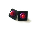 Shrink plastic and polymer clay post earrings red ,purple and black