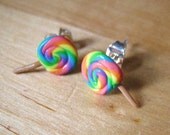 Rainbow lollipop earrings made from polymer clay